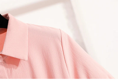 Plus Size Polo Shirt Women Summer 2025 New Korean Style Large Size Loose Chiffon Blouse Women Slim Waist Casual Tops Female