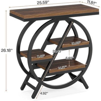 End Table for Living Room, 3-Tier Narrow Side Table with Storage, Wood Sofa Side Table with Geometric Metal Frame for Bedroom