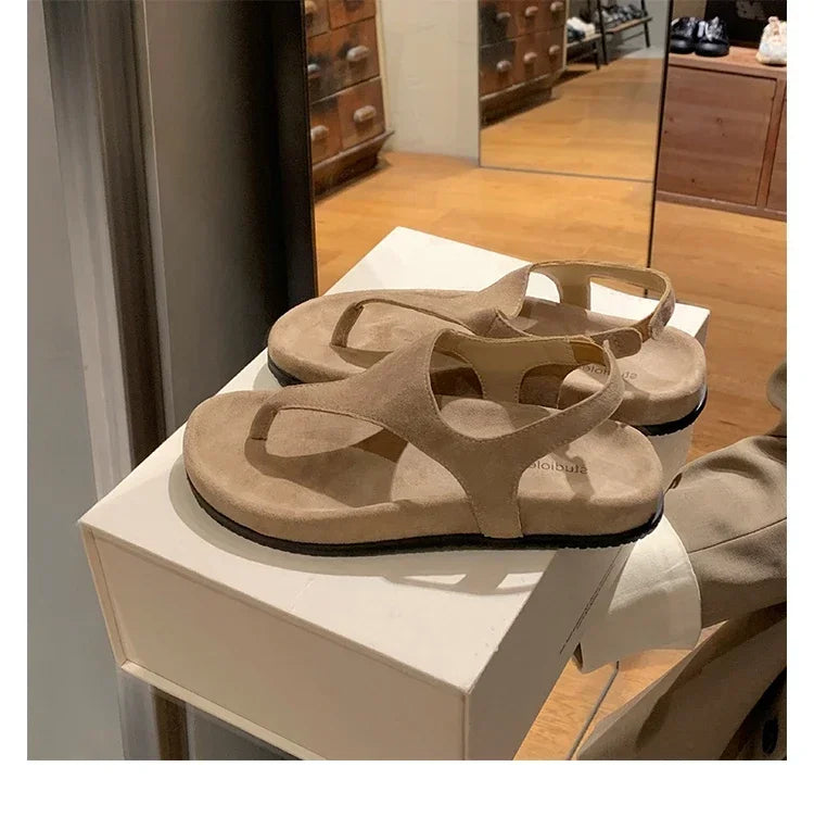 Flat with Slip-on Casual Modern Sandals Low Heel Solid 2025 High Quality Ladies Shoes Back Strap Roman Women's Sandals
