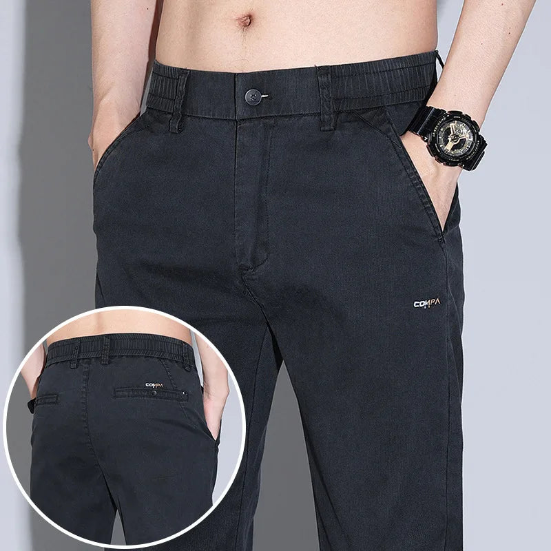 New Mens Summer Ice Silk Casual Pants Mid-Waist Elastic Straight Business Trousers 3 Colors Fashion Comfortable Man Pants