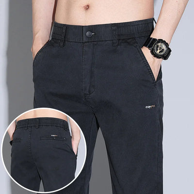 New Mens Summer Ice Silk Casual Pants Mid-Waist Elastic Straight Business Trousers 3 Colors Fashion Comfortable Man Pants