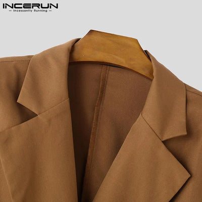Fashion Well Fitting Tops INCERUN New Men Deconstruct Metal Buckle Suit Coat Casual Streetwear Cropped Long Sleeved Blazers 2025