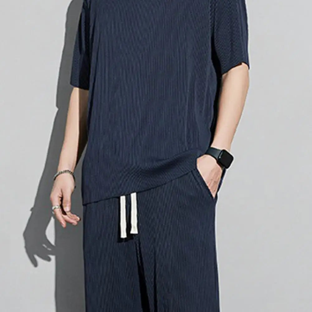 1 Set New Men Summer T-shirt Pants Sports Set men's fitness pants shirt running yoga Fashionable Casual Sports Trousers