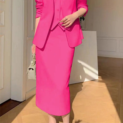Women Suit Coat Skirt Set Elegant Office Lady Business Suit Coat Midi Skirt Set Women OL Commuting Lady High Waist Skirt Suit