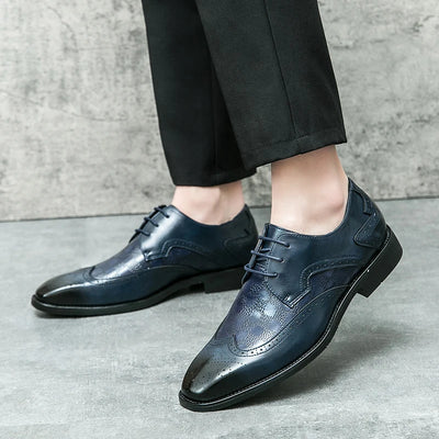 High End Brand Interview Office Business Shoes British Style Blue Brogue Shoes Massage Soles Men's Wedding Square Toe Shoes