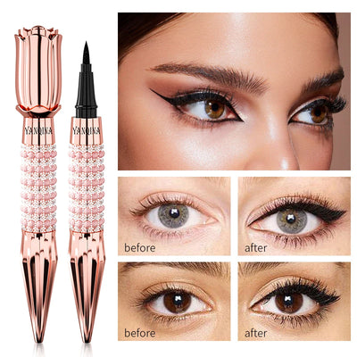 Precision Liquid Eyeliner Pen - Long-lasting, Waterproof, Transfer-proof, Quick-Dry Black Eyeliner with Sparkling Design