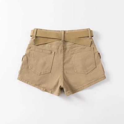 Women's Summer High Waisted Stretchy Denim Shorts Korean Cargo Style Slim Fit Ultra Short Hot Pants with Large Pockets for Dance