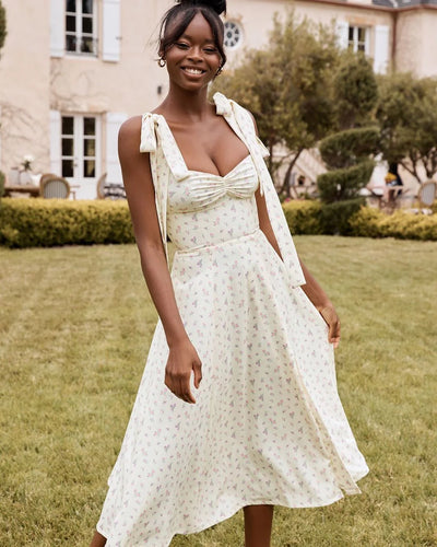 Josiaoprah Holiday floral dress lace up women's summer sundress A-line Spaghetti Strap dress Prairie chic ladies vestidos