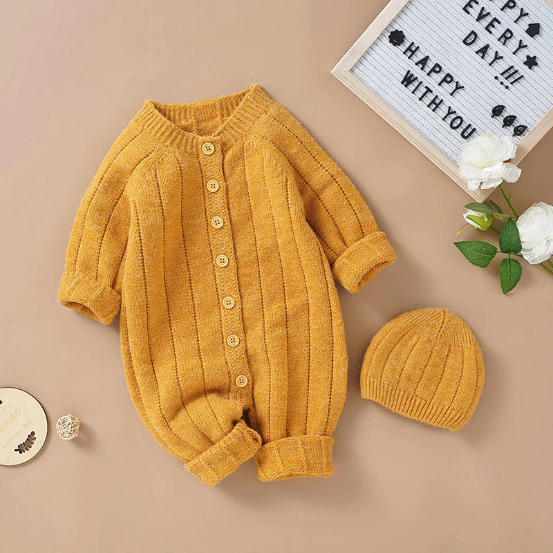 Ma&Baby 0-18M Warm Baby Clothing Knit Romper Newborn Infant Toddler Boy Girl Long Sleeve Jumpsuit + Hat Fall Spring Outfits