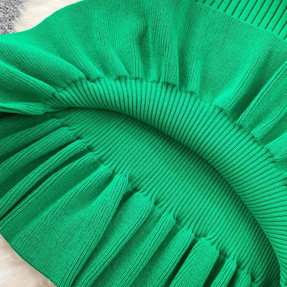 Chic Fashion Sexy Package Hipps Knitted Mini Dress Women Summer Elegant Ruffled Bodycon Dress Lady Streetwear Outfits