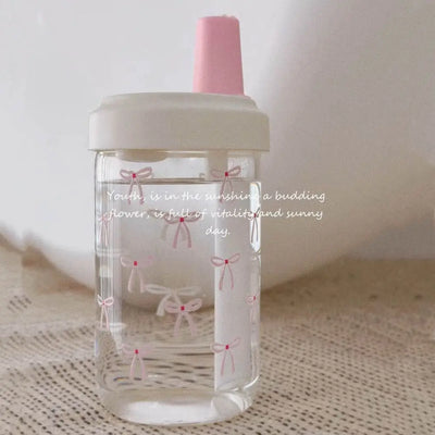 Portable 500ml Straw Cup Plastic Bowknot Cup With Lid Straw Large Capacity Water Bottle Juice Milk