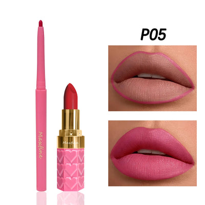 Velvet Matte Lip Liner Lipstick Pen Set Waterproof Long Lasting Sexy Red Contour Tint Lipstick Non-stick Cup Lipliner Pen Makeup