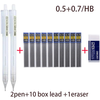 Mixed Loading 0.5&0.7mm Mechanical Pencil White Simple Automatic Pen for Students School Supplies Office Accessories Stationery