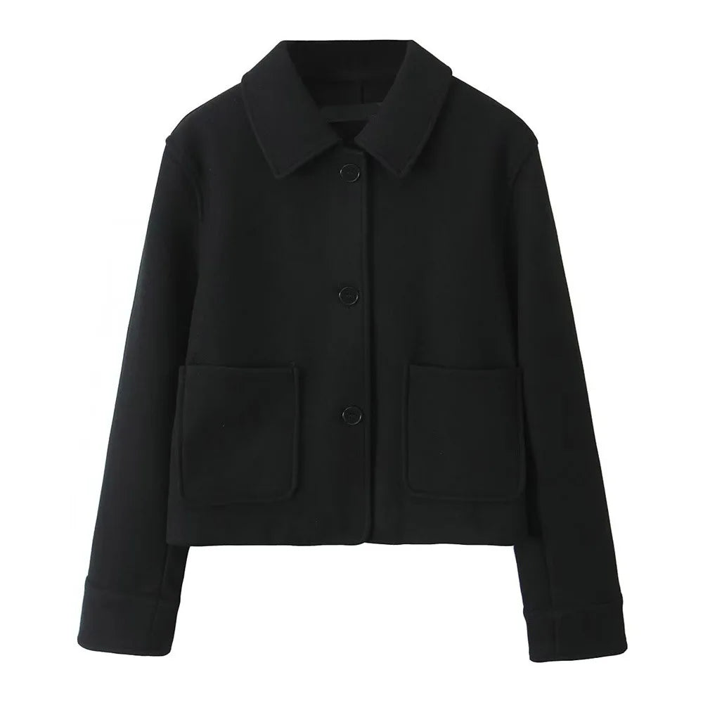 2024 RARF loose single breasted lapel long sleeved short pocket decoration soft coat women's autumn and winter new item