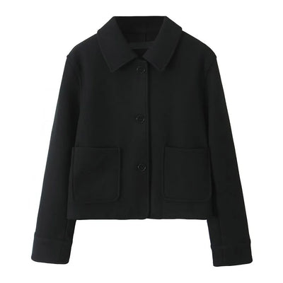 2024 RARF loose single breasted lapel long sleeved short pocket decoration soft coat women's autumn and winter new item