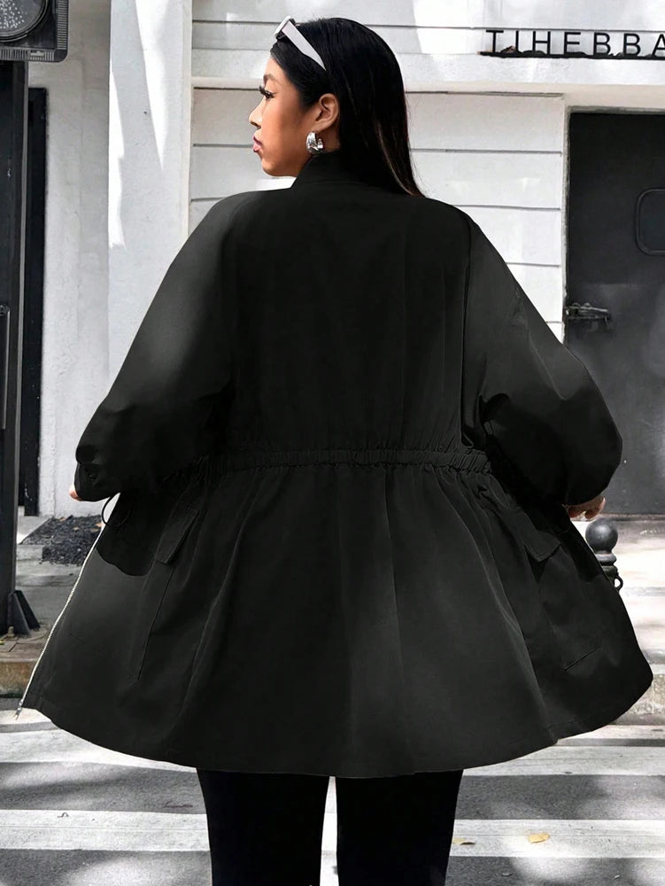 Plus Size Solid Colour Ladies Jacket Casual Fashion Windproof Zip Design Suitable for Autumn and Winter Coat