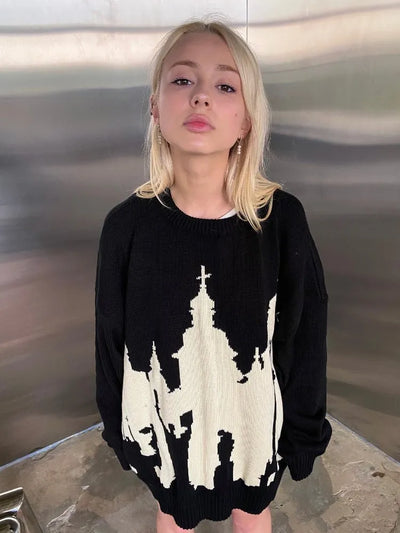 Hip Hop Men Women Streetwear Vintage Harajuku Knitted Sweater winter Pullover Loose Retro y2k gothic sweater top Halloween EMO