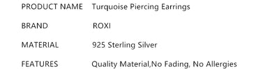 ROXI Natural Turquoise Stone Hoop Earrings For Women Small Circle Body Piercing Girl 925 Sterling Silver Stud Earring Jewelry