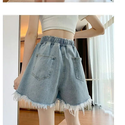 Korean Simplicity High Waist Wide Leg Denim Shorts Fashion Women's Clothing Summer Female All-match Loose Drawstring Shorts