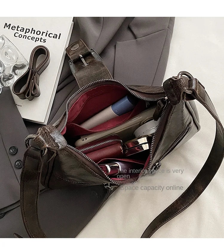Retro Belt Design PU Leather Shoulder Bags for Women 2024 Y2K Small Vintage Female Underarm Crossbody Bag Fashion Handbags
