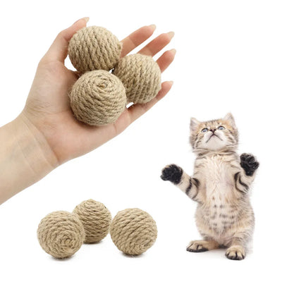 10pcs Solid Colored Sisal Ball Cat Teasing Toy Ball Self Hi  Grinding Teeth Durable Cat Teasing Stick Cat Making Sound Bell Ball