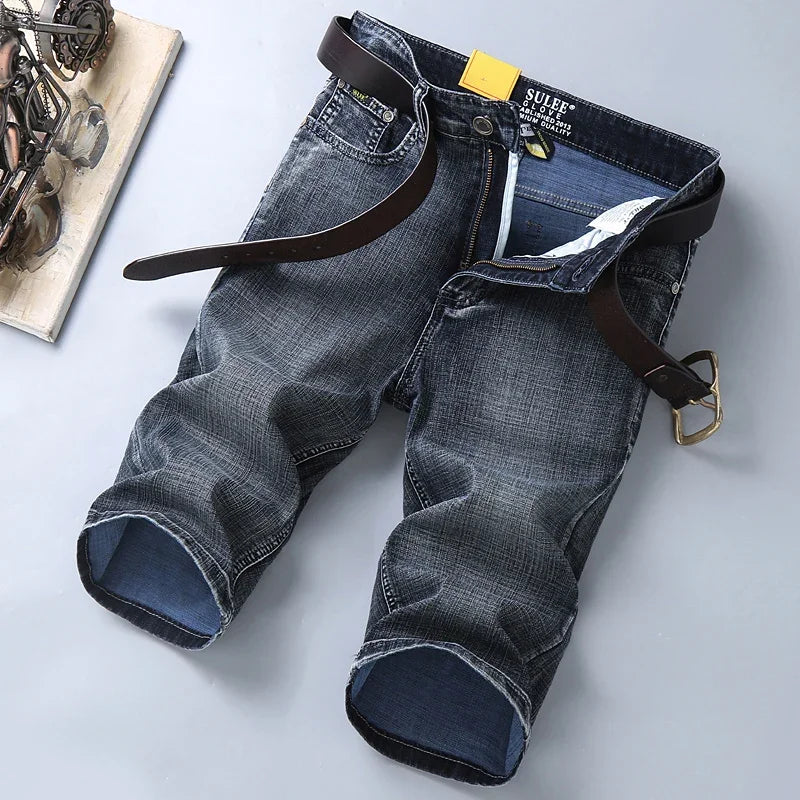 2024 New in SULEE Brand Summer  Men's Stretch Short Jeans Fashion Casual Slim Fit High Quality Elastic Denim Shorts Male Clothes