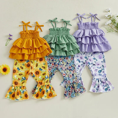 Adorable Baby Girl Summer Clothes Cute Floral Print Tank Top and Ruffle Shorts Outfit Set for Toddler Girls