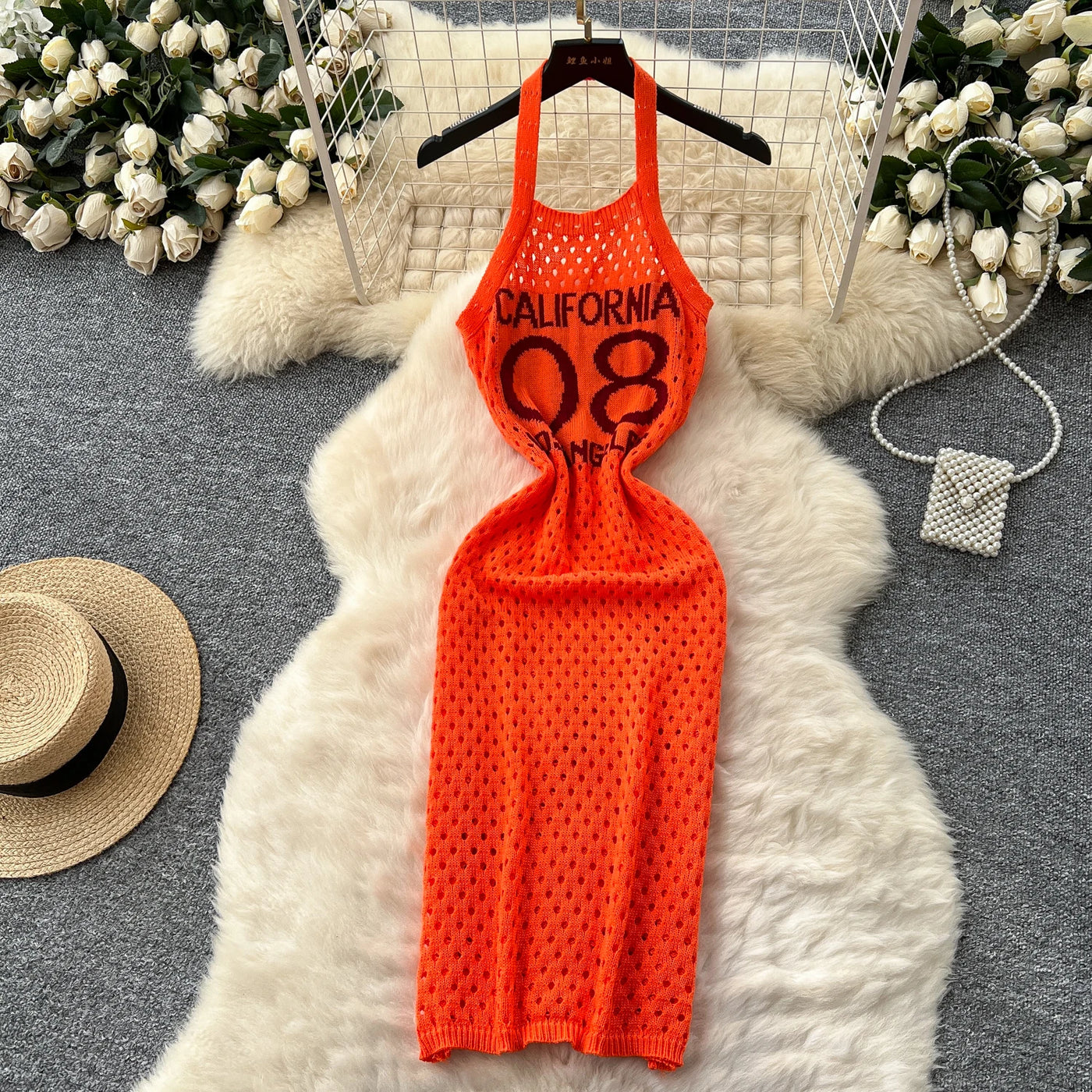 YuooMuoo Women Dress 2025 Summer Ins Hot Letter Print Halter Knitted Beach Dress Chic Fashion Sexy Wrap Hip Streetwear Vestidos