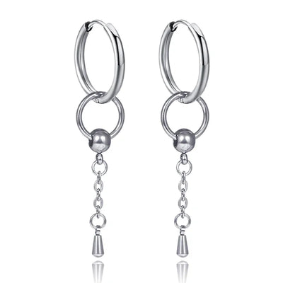 New Punk Stainless Steel Chain Hoop Earrings For Women Men 2023 Trendy Goth Pop Hip Hop Pendants Ear Jewelry Accessories Earring