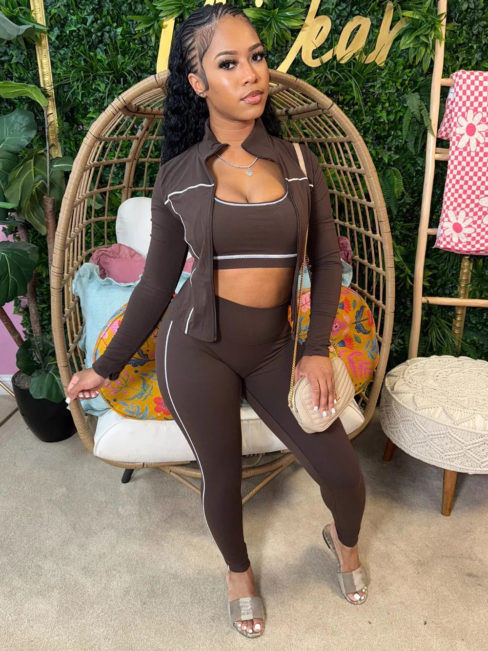 FLARORA Casual Sporty Three Piece Sets Woman Stripe Patchwork Sleeveless Vest+Jacket+Pant Outfits Female Yoga Fitness Tracksuits