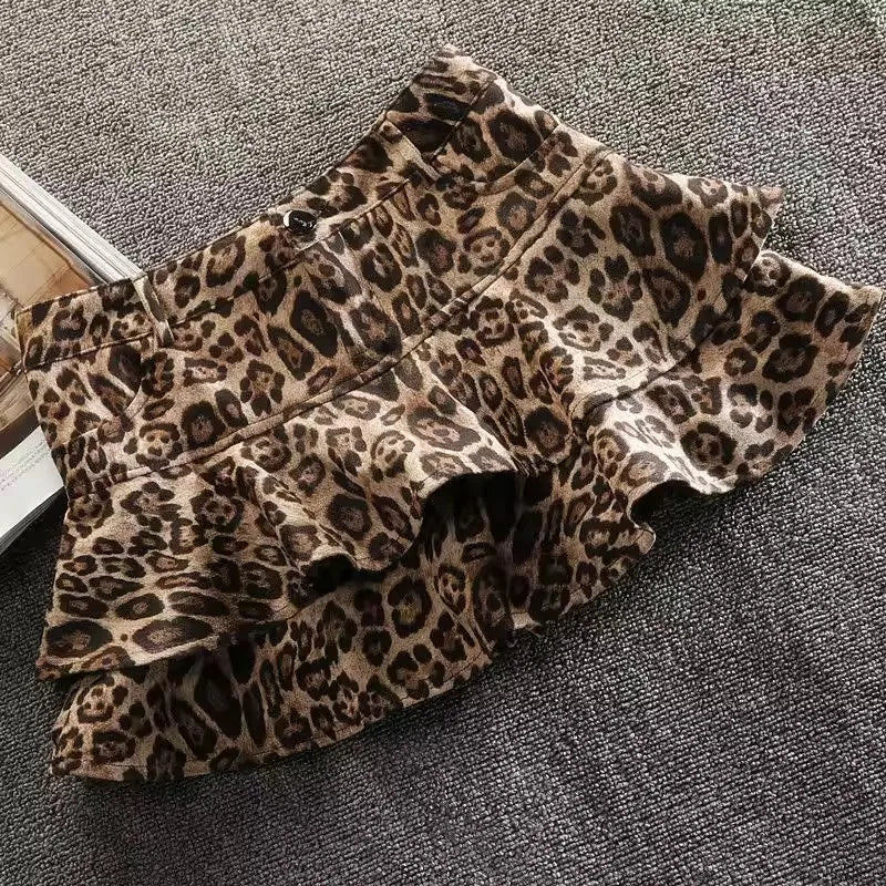 Harajuku Subculture Denim Leopard Print Splicing Y2k Skirt Kawaii Gothic Mini Pleated Skirt Casual Retro Streetwear Skirts Women