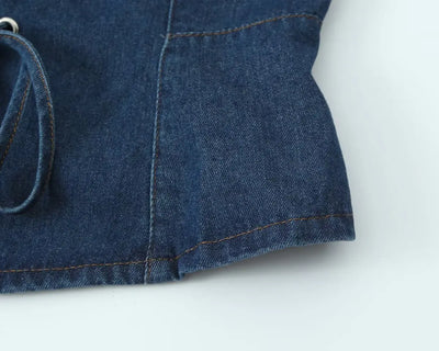 2025 Sexy Square Collar Blue Denim Camis Sexy Corset Women Front Cross Lacing up Bandage Bow Tank Tops Back Zipper Slim Crop Top
