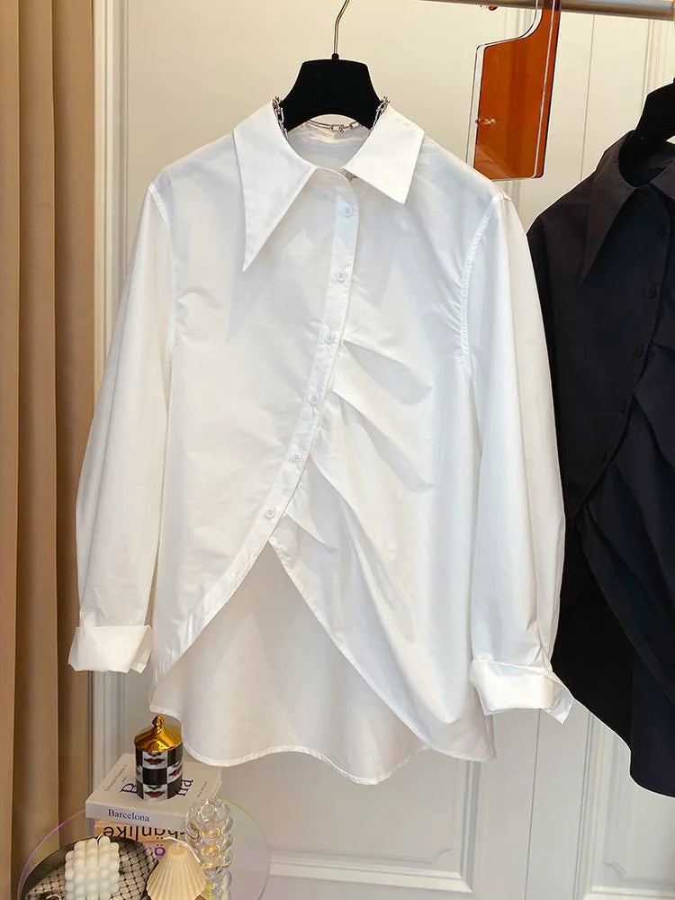 New Autumn Oversized Blouses for Women 2025 Blusas Mujer De Moda Fashion White Shirts Casual Korean All Match Pleated Y2k Tops