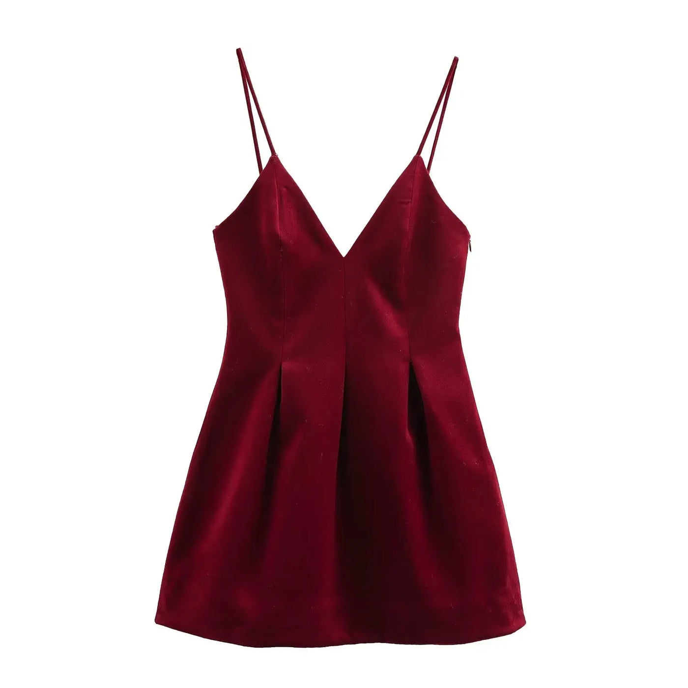 TRAFZA-Women Sexy Velvet Mini Dress Thin Strap Backless Burgundy Dress New 2025 Fashion Date Romantic Party Dress