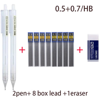 Mixed Loading 0.5&0.7mm Mechanical Pencil White Simple Automatic Pen for Students School Supplies Office Accessories Stationery