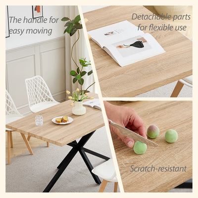 Modern Minimalist Rectangular Dining Table With Metal Base, For 4 - 6 People, Suitable For Kitchen/Dining Room, 140*80cm
