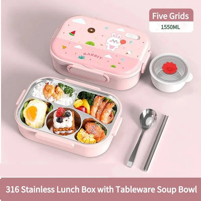 1550ML 316 Stainless Steel Thermal Bento Lunch Box Bag Compartment Microwave Lunch Container Kid Adult Leak-Proof Food Storage