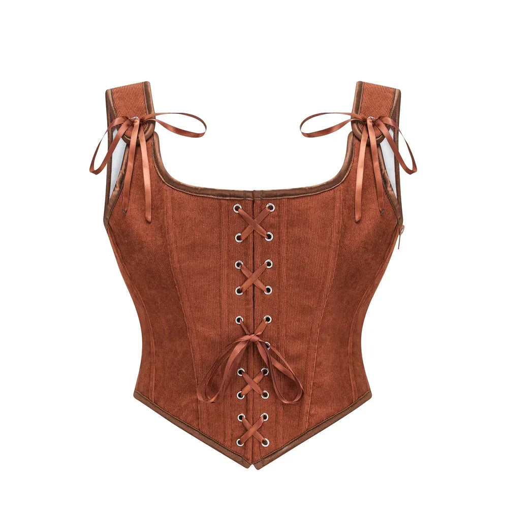 Women's Retro Lace Up Corsets with Straps Steampunk Bustier Crop Top Women Body Shaper Slimming Vest