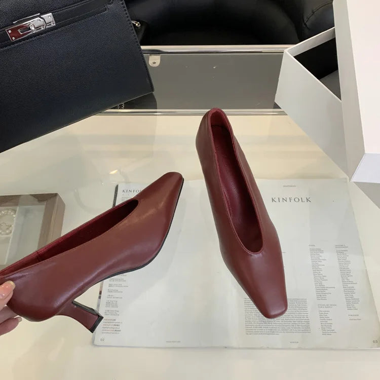 Elegant Woman High Heel Shoes Square Toe Pumps Female Office Shoe Shallow Designer Shoes Spring Autumn Brand Retro Witch Shoes