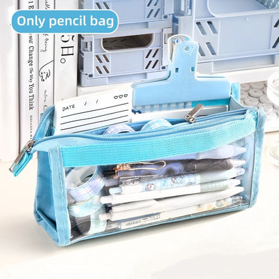 6-layer PVC transparent pencil bag Student Large capacity stationery bag School supplies storage bag Waterproof color pen case