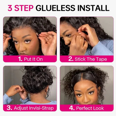 Water Wave 250% Density Invisi Strap 360 Full Lace Frontal Wig 30 inch Black Human Hair Drawstring Snug Kinky Curly Preplucked