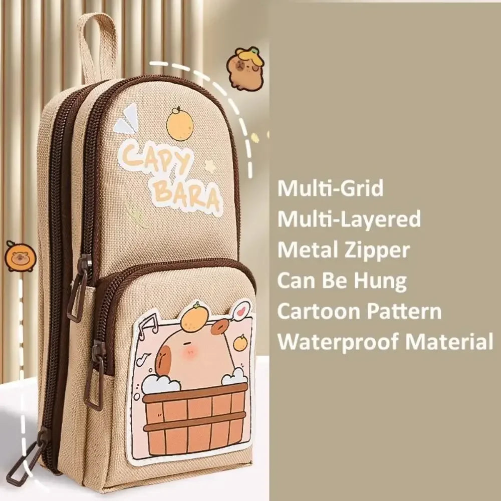 3Layer 6 Pockets Large Capacity Schoolbag shape Pencil Case Pencil Bag Aesthetic Stationery Holder Bag Girls Zipper Pencil Pouch