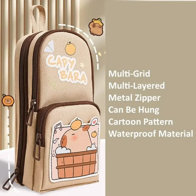 3Layer 6 Pockets Large Capacity Schoolbag shape Pencil Case Pencil Bag Aesthetic Stationery Holder Bag Girls Zipper Pencil Pouch