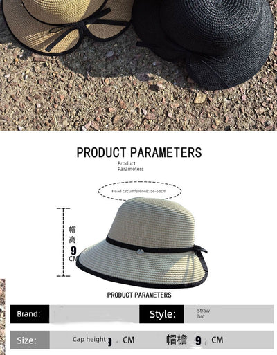 Hepburn Style Raffia Hat Women's Summer Big Brim Vacation Beach Hat Split Bows Travel Fashion Sun Hat Tide