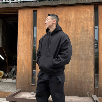 Hooded Sweatshirt Men's Autumn Winter Velvet Two-piece Set American Oversize Loose Casual Sweatpants Suit Aesthetic Streetwear