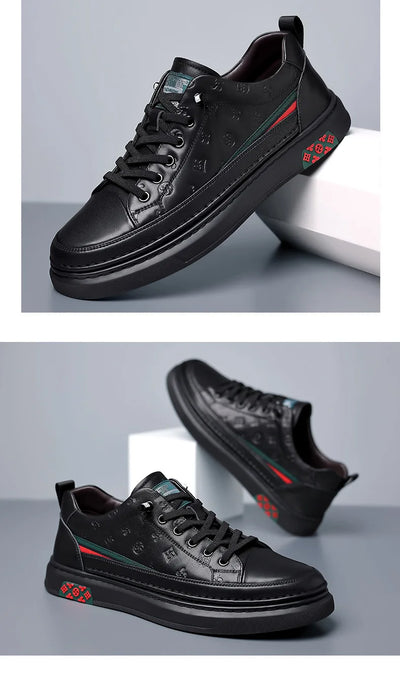 Spring New Shoes for Men Genuine Leather Casual Shoes Leisure Flats Skateboard Shoes Cow Leather Youth Lace-up Sneakers