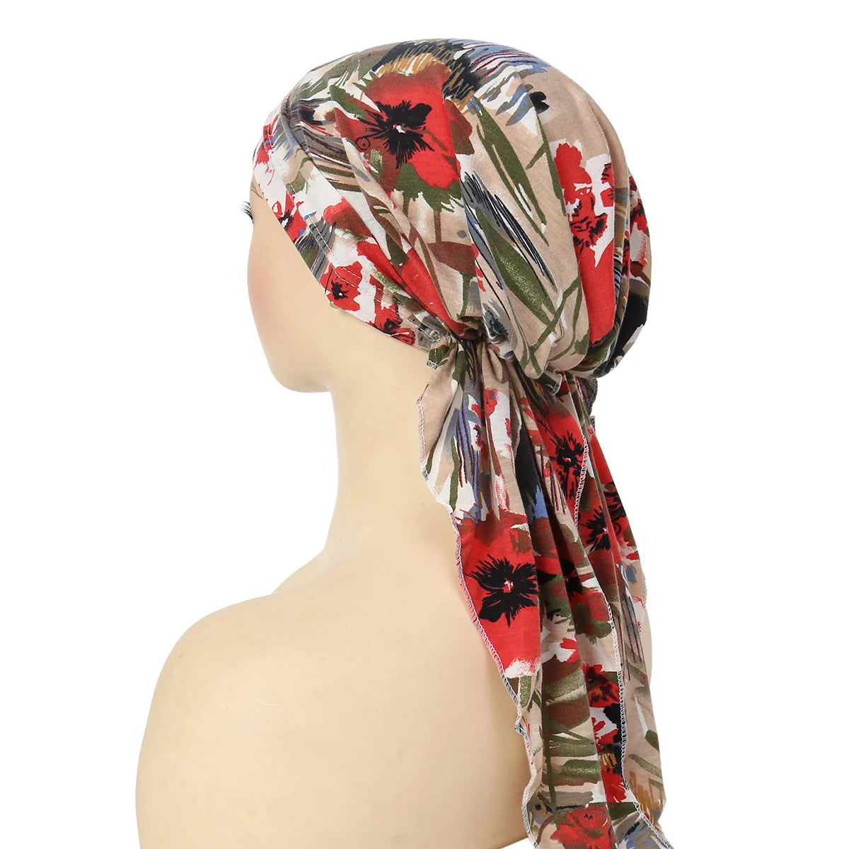 2024 New Women Pre-Tied Turban Cap Muslim Hijab Cancer Chemo Flower Print Hat Cover Hair Loss Head Scarf Wrap Strech Bandana