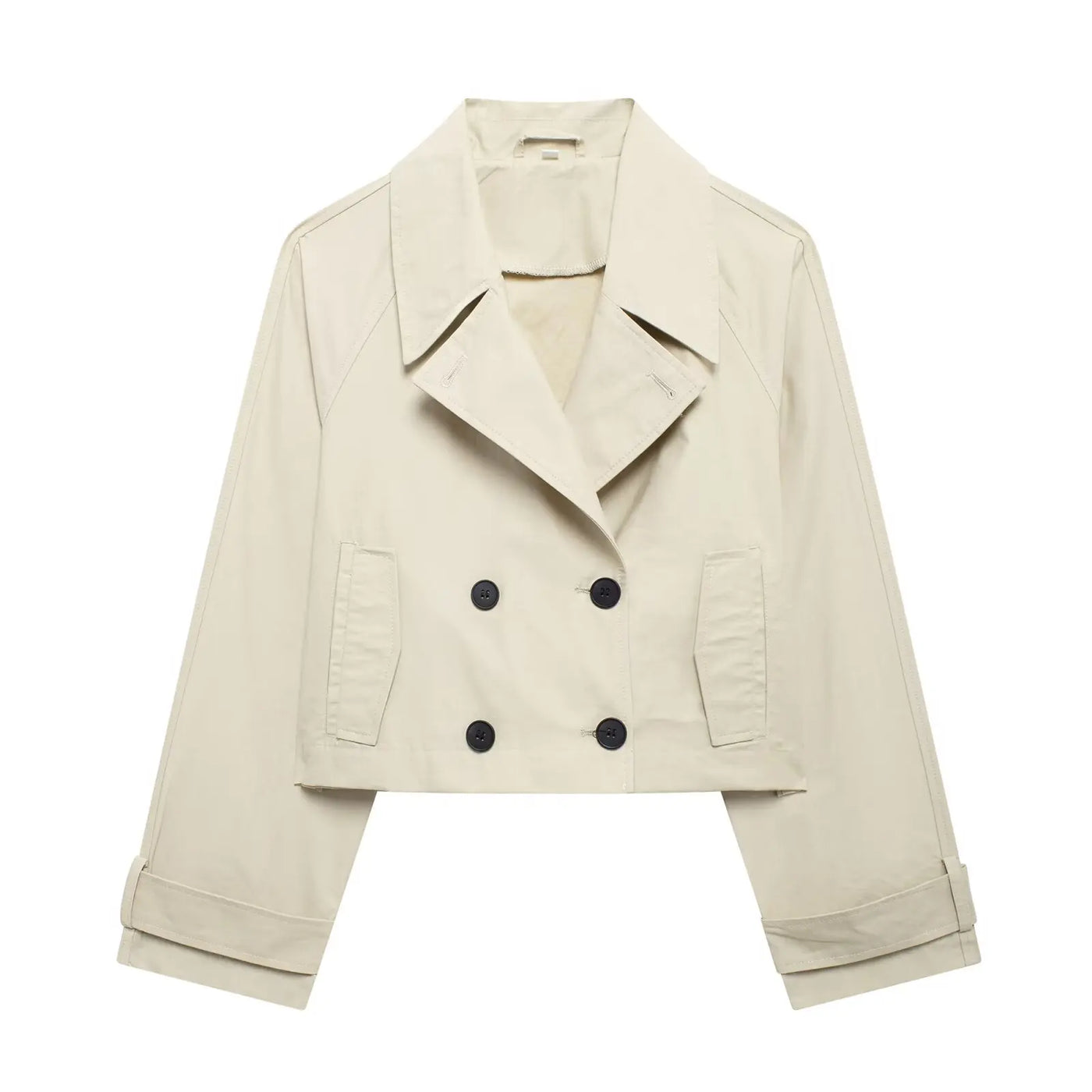 TRAF Women Autumn 2024 New Fashion Short Jacket Coat Chic Lapel Casual Double-breasted All-match Thin Coat Outerwear Mujer