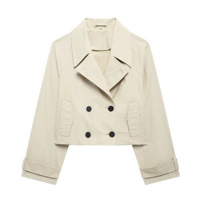 TRAF Women Autumn 2024 New Fashion Short Jacket Coat Chic Lapel Casual Double-breasted All-match Thin Coat Outerwear Mujer