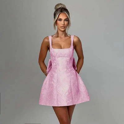 Townlike Jacquard Waist Wrap A-line Dress Women Spaghetti Strap 2025 Spring Summer Dress Bow Nightclub Sexy Party Dresses